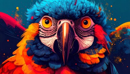 Obraz premium Vibrant Macaw Parrot Close-Up with Intense Gaze.