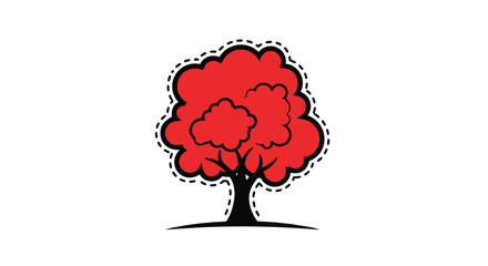 A vibrant red tree with a black outline