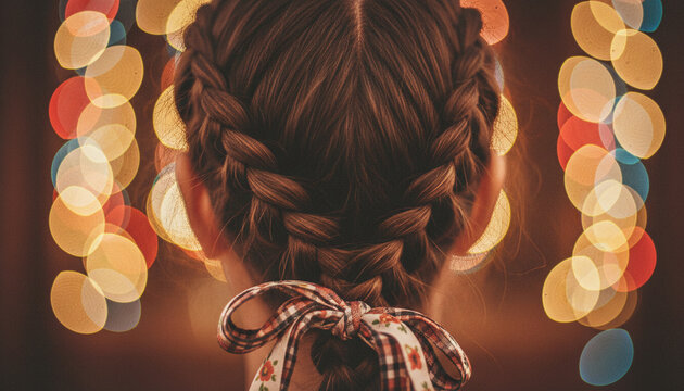 a woman's braided hair, viewed from behind.