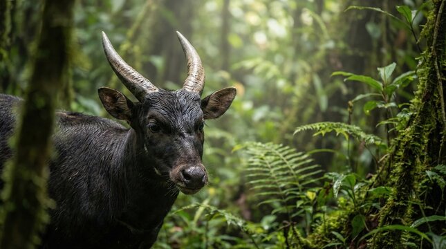 Majestic Anoa in Lush Tropical Forest