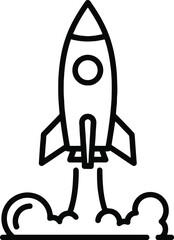 Simple line drawing of a rocket launching into space