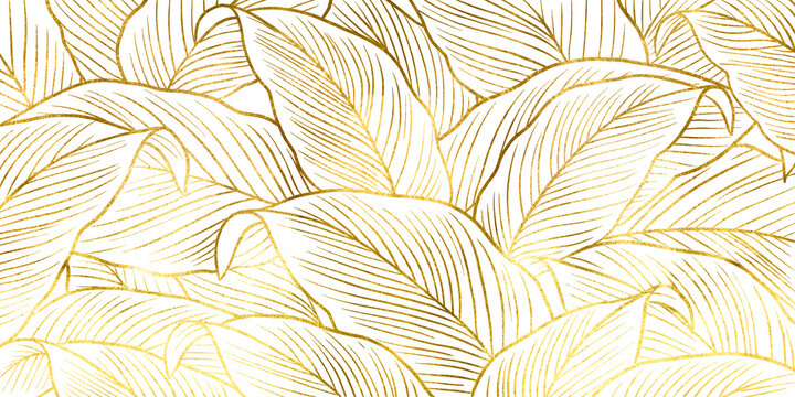 Metallic Gold Botanical Seamless Pattern on Transparent Background - Luxury Floral Overlay for Weddings & Social Media.A luxurious metallic gold botanical seamless pattern, rendered in high resolution