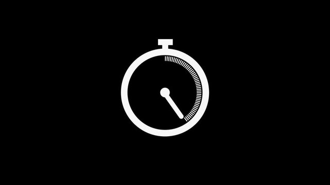 White Stopwatch Icon with Needle on Black Background timer time