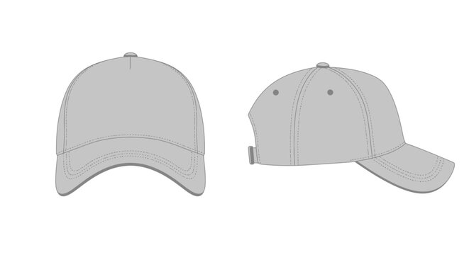 Blank gray baseball cap design front and side views isolated on white background