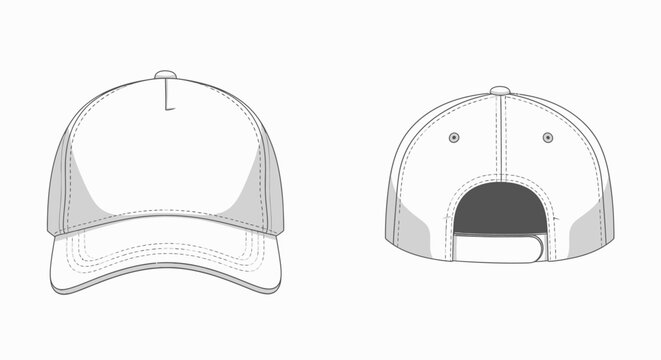 Clean vector illustration of a white baseball cap in front and back view