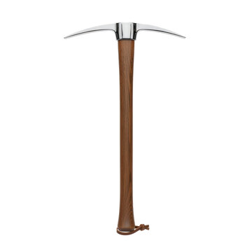Shiny Metal Pickaxe with Wooden Handle Isolated on Black