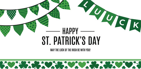 Happy St. Patrick’s Day greeting card with green shamrock bunting and lucky banner, festive Irish holiday vector illustration for celebration design © MST HASMOTARA