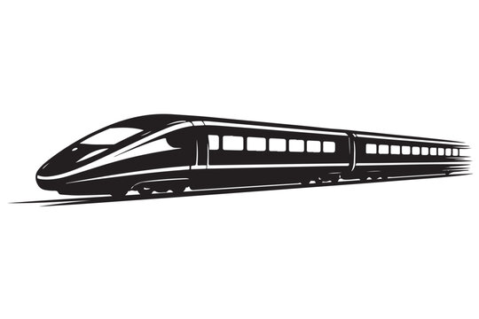 High Speed Train Silhouette Side View, Vector Illustration, Isolated on White Background