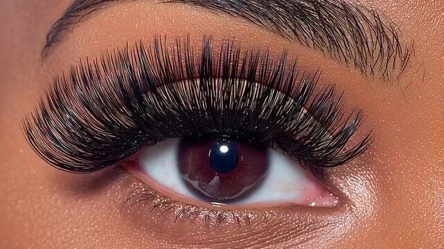 Woman Applying Eyelash Extensions Closeup Beauty.