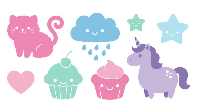 Seamless pattern design of a sweet birthday card illustration featuring a set of funny cartoon baby animals with pink cupcakes, chocolate cake, and hearts