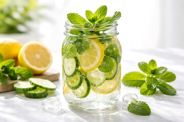 Fototapeta premium Detox Water with Cucumber, Lemon, and Mint – Refreshing Drink