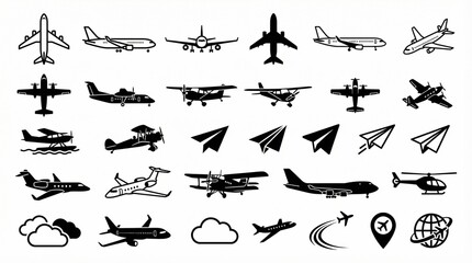 Naklejka premium Aviation Essentials: Aircraft and Flight Path Icons