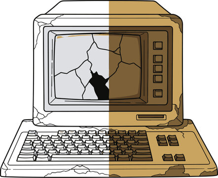 Broken Computer with Cracked Screen