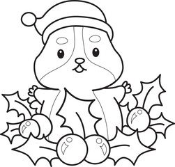 Fototapeta premium Coloring pages of Cute set of hamster sticker with christmas activity. Outline of hamster 