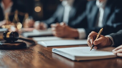 Naklejka premium Legal team collaborates at a meeting analyzing documents for problem solving at a law agency they discuss investigations at a corporate firm