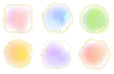 水彩にじみグラデーションと金色ラインの装飾フレームセット エレガントな抽象背景素材集 © moonillust