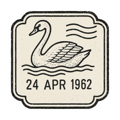 PNG Vintage swan postage stamp illustration.