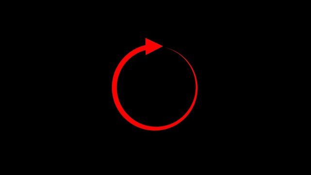 Red circular arrow rotate clockwise on alpha channel background. 4K video