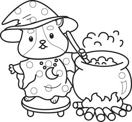 Coloring pages of Cute set of hamster sticker with halloween activity.  Outline of hamster  © Dian