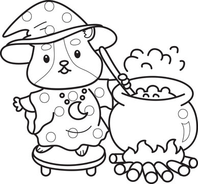 Coloring pages of Cute set of hamster sticker with halloween activity.  Outline of hamster 