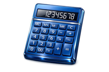 A sleek, metallic blue calculator with tactile buttons and a smooth, reflective surface, displayed on a plain white background.