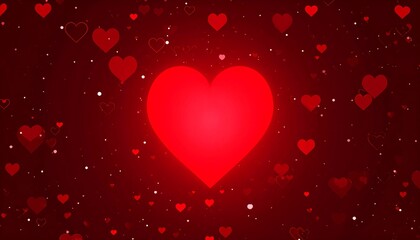 A large red heart surrounded by smaller hearts on a dark red background