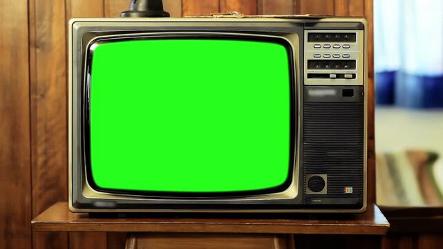 Zoom In on Retro Television With Green Screen, Chroma Key Template - Authentic Footage, Not AI-Generated - 4K