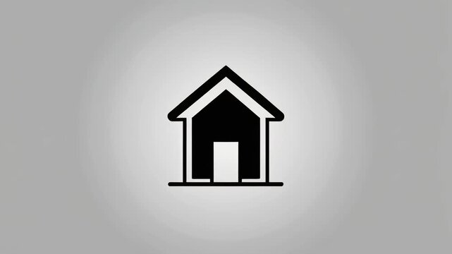 Simple black house icon on gray background with spotlight effect.
