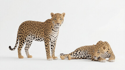 Naklejka premium leopards standing and resting on white background