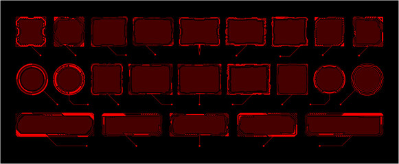 サイバー警告HUD吹き出しフレームセット 赤 ネオンアラートUI 未来的SFベクター素材 © Studio Trinity