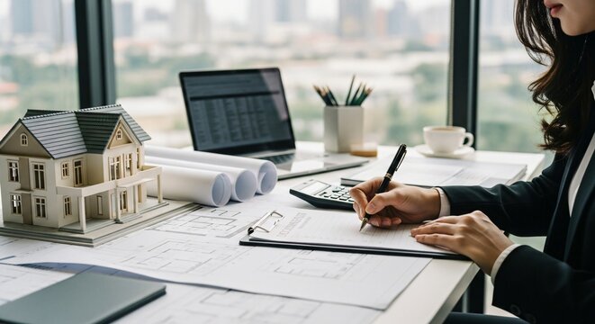 Real Estate Investment Analysis Planning Home Purchase Mortgage Financial Documents Blueprint Concept