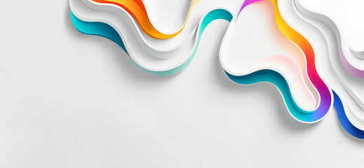 layered wavy colorful lines and flowing vibrant ribbons with paper cut effect style and shadows on a white surface