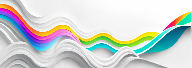 horizontal flowing colorful wavy ribbons and vibrant lines with soft shadows on a clean white background