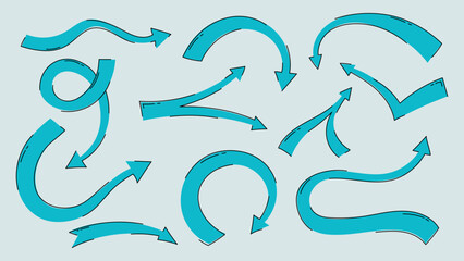 Vector illustration set of arrow elements in a hand drawn art design collection