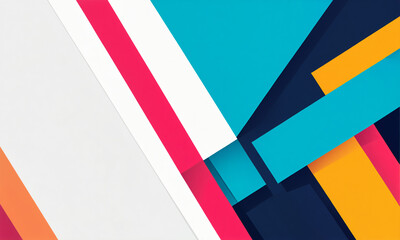 abstract geometric composition with sharp diagonal lines and overlapping layers in shades of teal blue red yellow and white.
