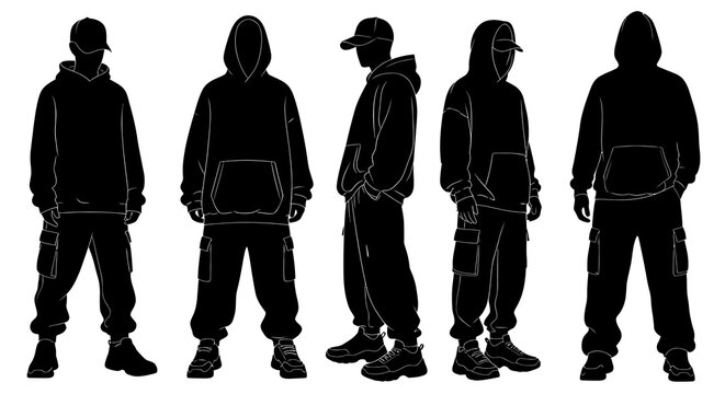 Urban Streetwear Male Silhouette Wearing Oversized Hoodie And Cargo Pants