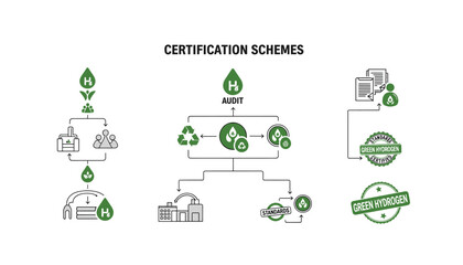 Fototapeta premium Green hydrogen certification process flowchart with audit and standards