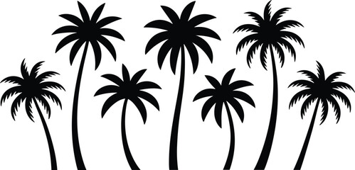 Palm tree silhouette set tropical island summer beach black vector illustration collection isolated on white background