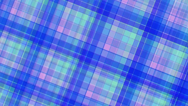 Vibrant blue plaid pattern with purple and green hues on a digital screen