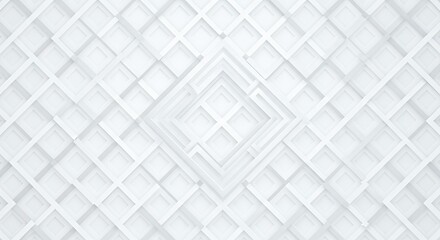 Fototapeta premium Clean white abstract geometric pattern background featuring interlocking diamond shapes creating a modern minimalist 3D texture design perfect for subtle backdrops