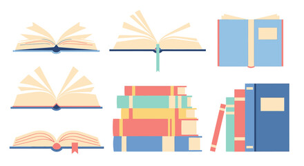 Collection of Open and Closed Books Illustration.