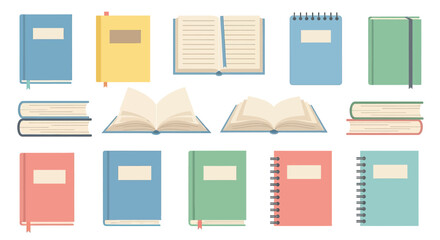 Collection of Various Colored Notebooks and Books.