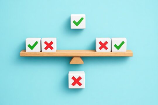 Equilibrium of Choices: Conceptualizing the scales of justice and decision-making, where the alignment of yeses and nos dictates the outcome.