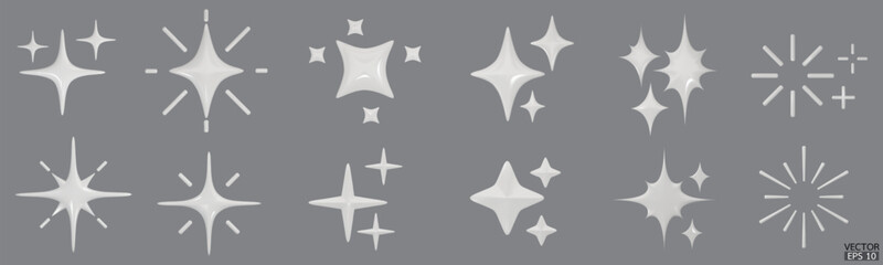 3d white star sparkle illustration. Sparkles emoji icon. 3D vector illustration. © vensto