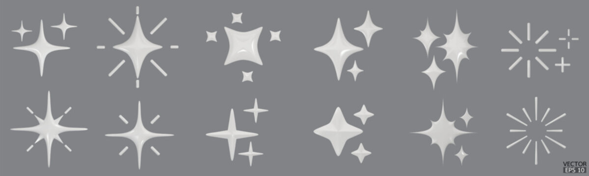 3d white star sparkle illustration. Sparkles emoji icon. 3D vector illustration.