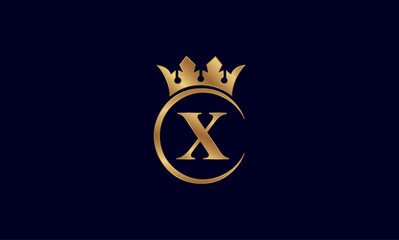 Luxury Golden Letter X Logo with Royal Crown and Circular Frame on Dark Background