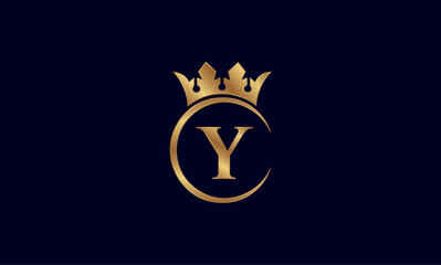Luxury Golden Letter Y Logo with Royal Crown and Circular Frame on Dark Background