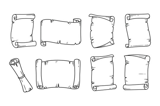 Parchment scrolls paper old outline doodle vector illustration