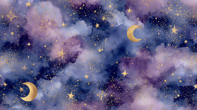 星屑と三日月が輝く幻想的な夜空のパターン