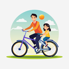 Father and Daughter Enjoying a Bike Ride in the Park.